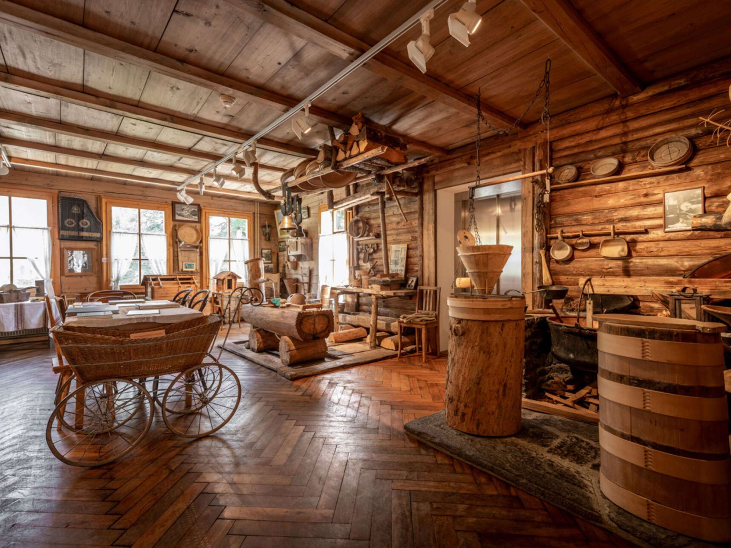 Grindelwald Museum from the inside with an exhibition of traditional and local handicrafts.